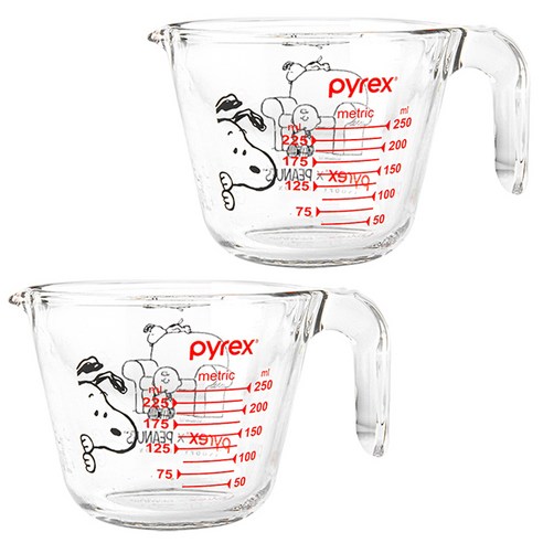 파이렉스 내열유리 스누피 계량컵 250ml + 250ml 세트, 투명, 2개