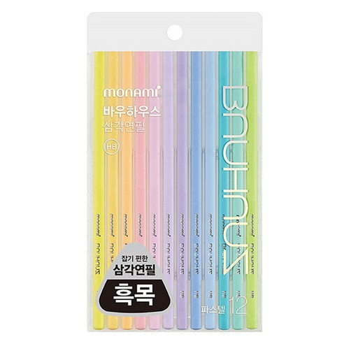 BAUHAUS 파스텔 삼각 연필 2B, 흑목, 12개