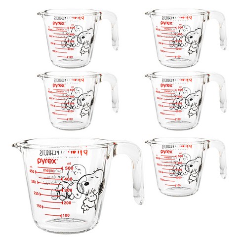 파이렉스 내열유리 스누피 계량컵, 투명, 500ml, 6개