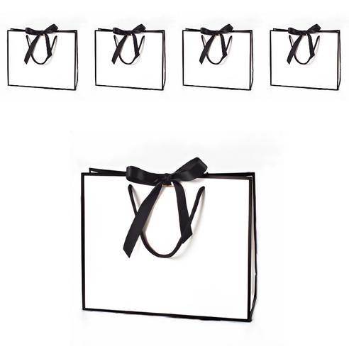 휴고잉 리본 선물 쇼핑백, 화이트블랙, 5개