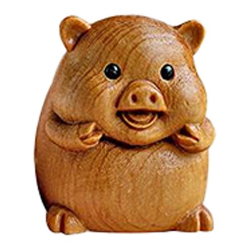 홈플로우 귀염뽀짝 큐트 십이간지 12지 동물 원목 조각상, 돼지, 4.3 x 3.7 x 3.4 cm