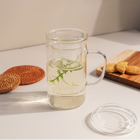 인블룸 티망 내열유리 머그컵 찻잔 550ml, 투명, 1개