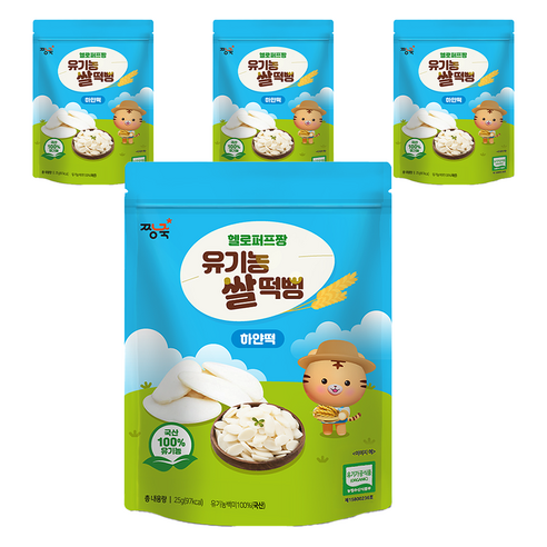 짱죽 헬로퍼프짱 유기농 쌀떡뻥 하얀떡, 25g, 4개, 백미