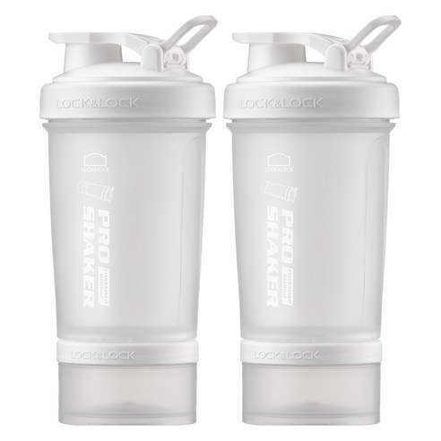 프로쉐이커 락앤락 쉐이크 보틀 600ml + 컨테이너 140ml, 매트화이트, 740ml, 2개