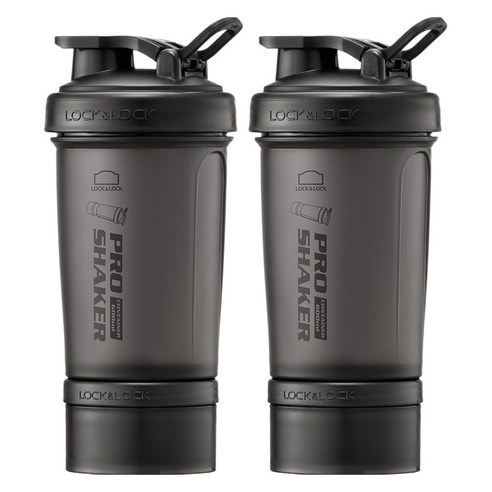 프로쉐이커 락앤락 쉐이크 보틀 600ml + 컨테이너 140ml, 매트블랙, 740ml, 2개