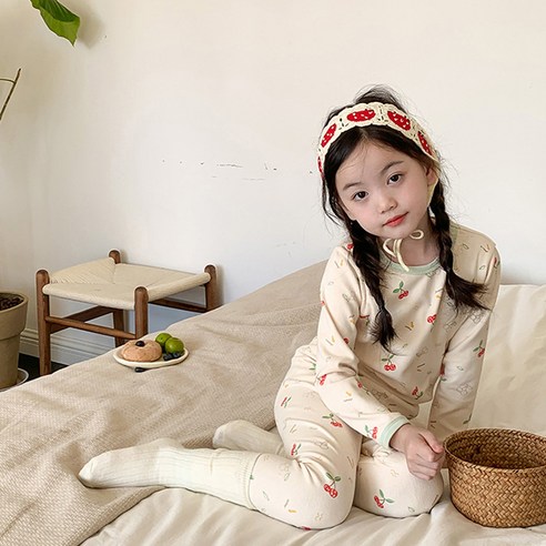하라로이 아동용 민트체리 긴팔 실내복 상하의 세트