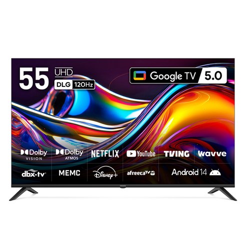 프리즘코리아 4K UHD 구글 5.0 AI DLG 120Hz 스마트TV, 138.7cm(55인치), CP55G5, 벽걸이형, 방문설치