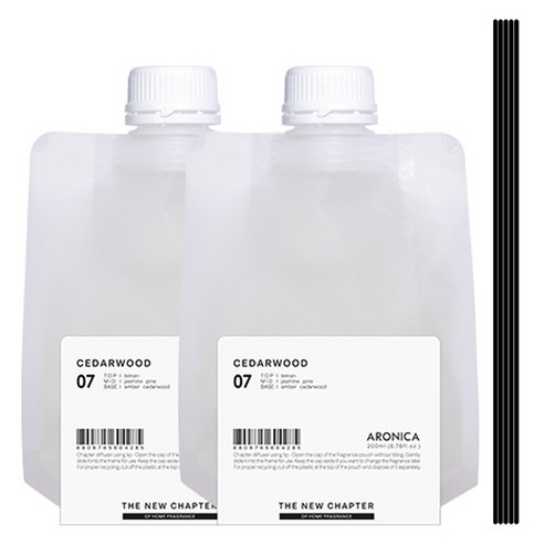 아로니카 챕터 디퓨저 리필 200ml x 2p + 섬유스틱 블랙 5p 세트, 시더우드, 1세트