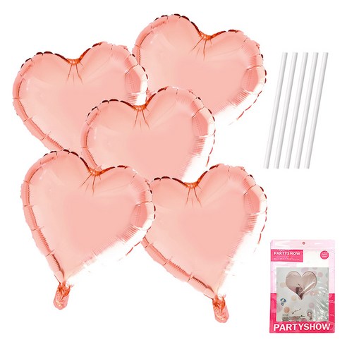 파티쇼 하트 은박 풍선 45cm 5p + 빨대 5p 세트, 로즈골드(풍선), 1세트