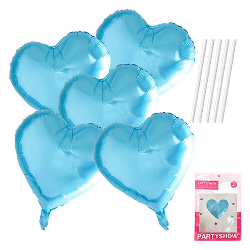 파티쇼 하트 은박 풍선 45cm 5p + 빨대 5p 세트, 파스텔블루(풍선), 1세트