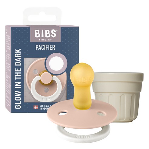 BIBS 컬러 고무 노리개젖꼭지 쪽쪽이 + 전용캡 세트 BCPEGM1P, 2단계(6개월 이상), 블러쉬 야광, 1세트