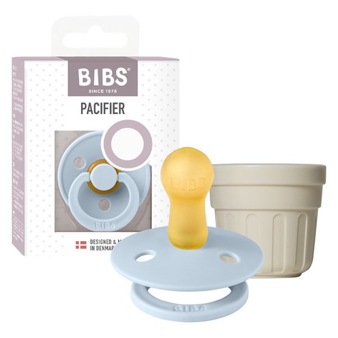BIBS 컬러 천연고무 노리개 쪽쪽이 + 전용캡 세트, 2단계, 베이비블루, 1세트