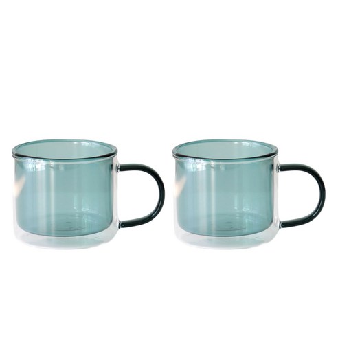 카모메키친 이리스 이중 유리 컬러 머그잔 260ml, deep green, 2개