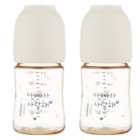 해님 유아용 낫싱 올인원 PPSU 아빠가 사랑해 젖병 트윈팩, 크림 화이트, 150ml, 2개