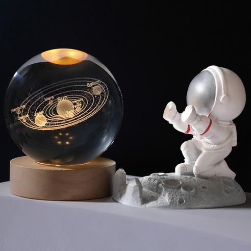 LED 수정구슬 무드등 원형볼 8cm + 핸드폰 거치대 세트, 태양