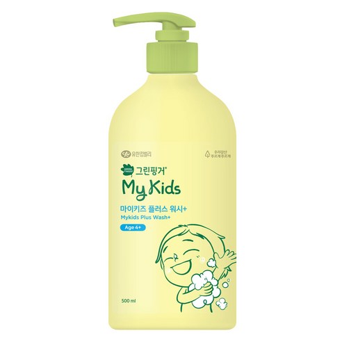 그린핑거 아동용 마이키즈 플러스 미세먼지 클렌징 저자극 워시 복숭아향, 1개, 500ml