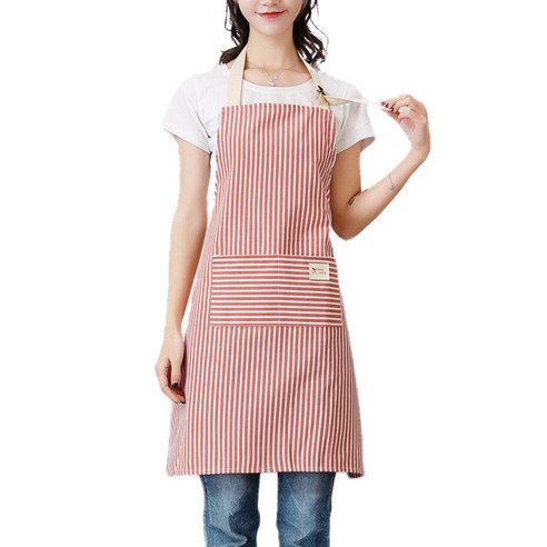 아메리칸로드 파스텔 스트라이프 원피스형 앞치마 RK2330, 1개, 레드
