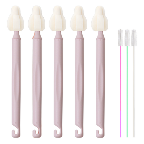 하이비 젖병 젖꼭지 세척솔 몽글이 롱 미니솔 5p + 빨대솔 3p 세트, 1세트, 인디핑크