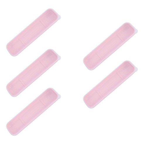 탑피아 간편한 휴대용 수저집 20.5 x 5 cm, 핑크(수저집), 투명(뚜껑), 5개