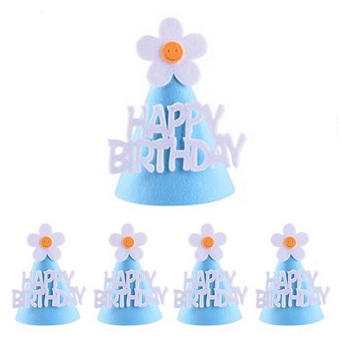 파티공구 조립형 생일 꼬깔모자 5p 세트, 꽃블루, 꽃블루, 꽃블루, 꽃블루, 꽃블루, 1세트