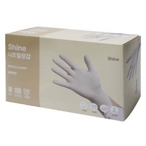 Shine 니트릴 장갑 100p, 화이트, 중(M), 1개