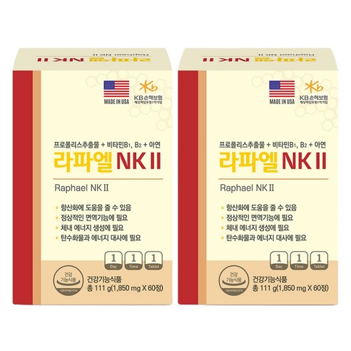 라파엘 NK 항산화 면역케어 프로폴리스 비타민 아연 111g, 2개, 60정
