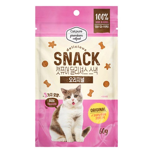 캣퓨어 고양이 딜리셔스 스낵 오리지널, 1개, 60g, 혼합맛(닭고기/참치)