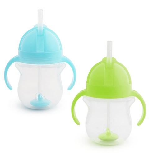 먼치킨 손잡이 추 빨대컵 2종 세트 207ml, 1세트, 블루+그린