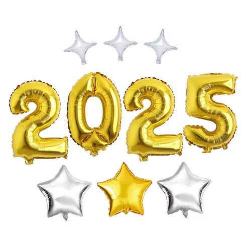 은박풍선 2025 + 별 파티풍선 골드 + 실버 2p + 미니트윙클 실버 3p 세트, 골드(2025,별풍선), 실버(별풍선, 미니트윙클 풍선), 1세트