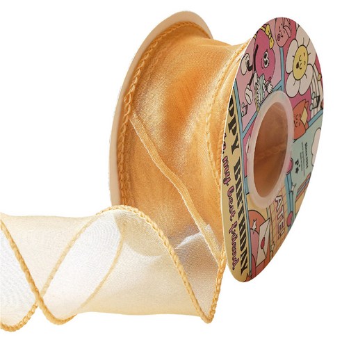 프리미엄 샤 쉬폰 오간디 리본 4cm, 골드, 1개, 9m