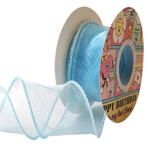 프리미엄 샤 쉬폰 오간디 리본 4cm, 스카이블루, 1개, 9m