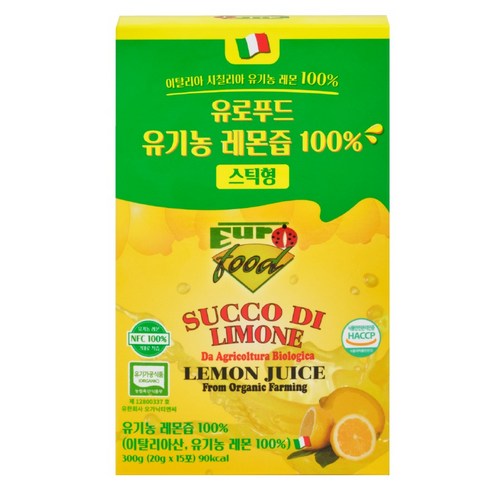 유로푸드 유기농 레몬즙 100% 스틱형 15p, 300g, 1개