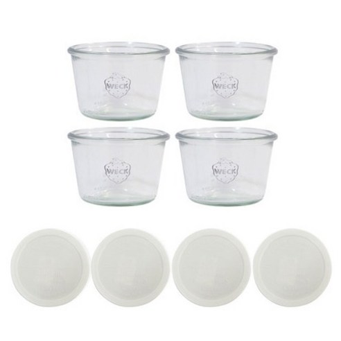 WECK 741 유리병 370ml x 4p + 실리콘 뚜껑 코코밀크 4p 세트, 1세트