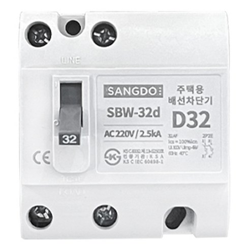 상도전기 2P 32A 주택 산업용 2.5ka Simple 배선용 차단기 SBW-32d(2P D32), 1개