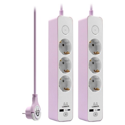 러그박스 고속충전 USB C타입 고용량 멀티탭 3구 3500W 퍼플핑크, 2개, 1.5m