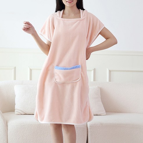 물흡수 후드 샤워 가운 목욕 망토, 핑크, 1개