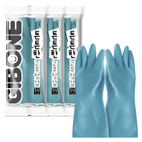 기본에 튼튼한 고무장갑, 토파즈 블루, 중(M), 3세트