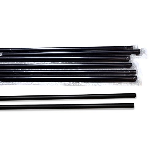 제이씨인터내셔널 개별포장 일자 빨대 블랙 7 x 210 mm, 1개, 500개입
