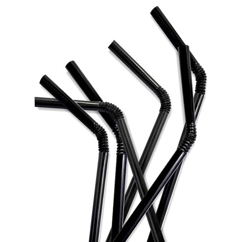 제이씨인터내셔널 개별포장 주름 자바라 빨대 블랙 7 x 210 mm, 1개, 500개입
