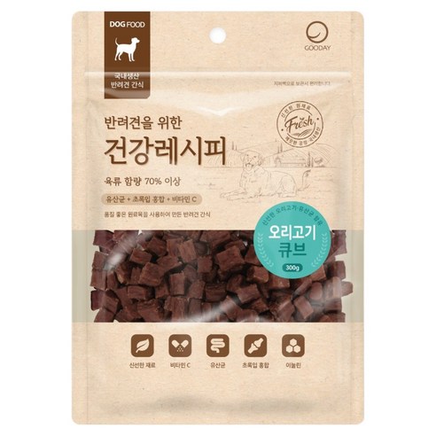 굿데이 강아지 건강레시피 간식, 오리고기 큐브, 300g, 1개