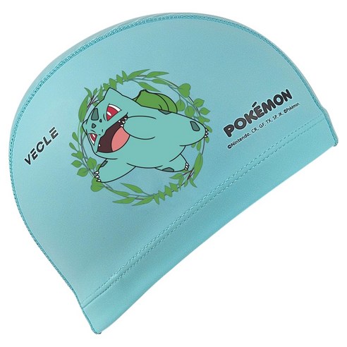 VECLE 아동용 포켓몬스터 우레탄 코팅 수영모자 이상해씨, 1개, 그린