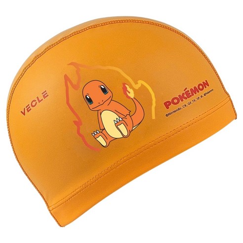 VECLE 아동용 포켓몬스터 우레탄 코팅 수영모자 파이리, 1개, 오렌지