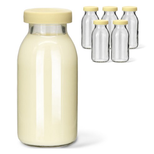 미르 헥사 실리콘뚜껑 레트로 유리 우유병 버터, 6개, 300ml