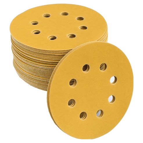 OON 8홀 원형 80방 샌딩 페이퍼 골드 125mm, 50개