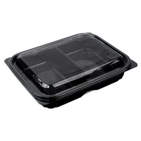 아이엔피 사각 2칸 샐러드 용기 블랙 500ml 20.5 x 16 x 3.3 cm SK-211-2, 50개, 1개입