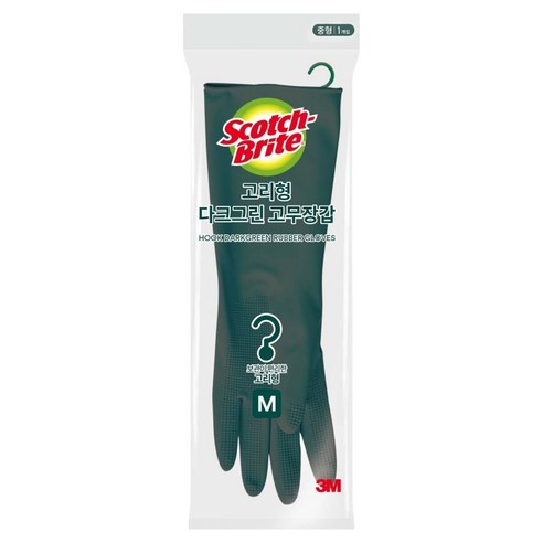 스카치브라이트 3M 고리형 고무장갑 양손착용 세트, 다크그린, 중(M), 1개