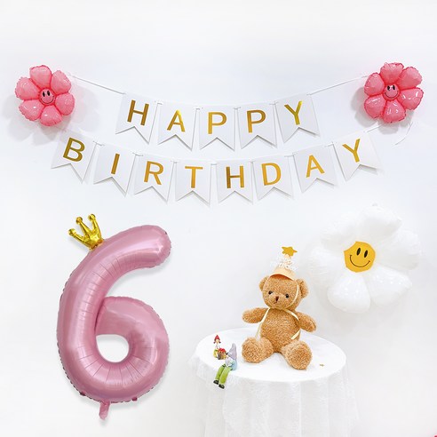 파티공구 왕관숫자 생일파티 세트, 핑크6, 1세트