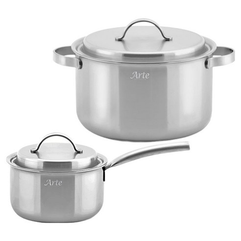 퀸센스 인덕션 아르떼 통 5중 냄비세트 2개, 은색, 편수 18cm + 양수 24cm, 1세트