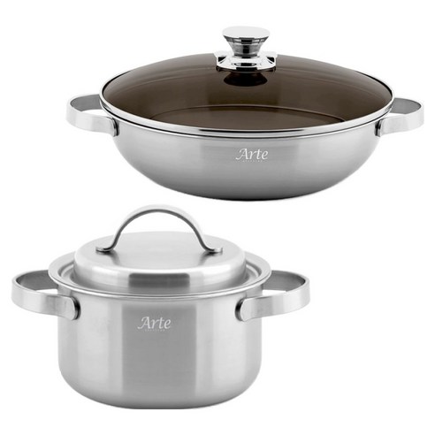 퀸센스 인덕션 아르떼 통 5중 냄비세트 2개, 은색, 양수 20cm + 궁중전골 28cm, 1세트