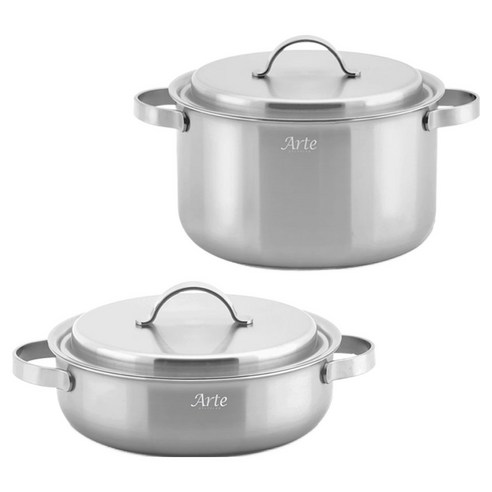 퀸센스 인덕션 아르떼 통 5중 냄비세트 2개, 은색, 양수 24cm + 전골 24cm, 1세트